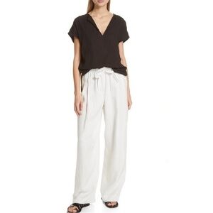 VINCE Creme Pencil Striped Linen Blend Drawstring size Large